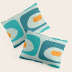 Mid Century Modern Piquet Pattern Teal Aqua Orange Pillow Sham Gallery Image 3