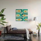 Mid Century Modern Piquet Pattern Teal Aqua Orange Wood Wall Art Gallery Image 2