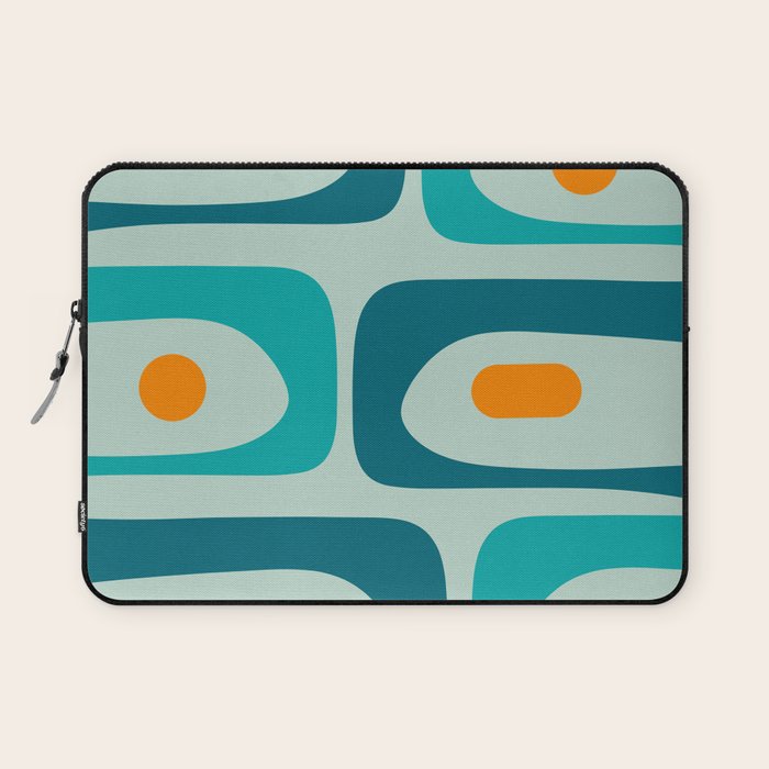 Mid Century Modern Piquet Pattern Teal Aqua Orange Laptop Sleeve Gallery Image 1