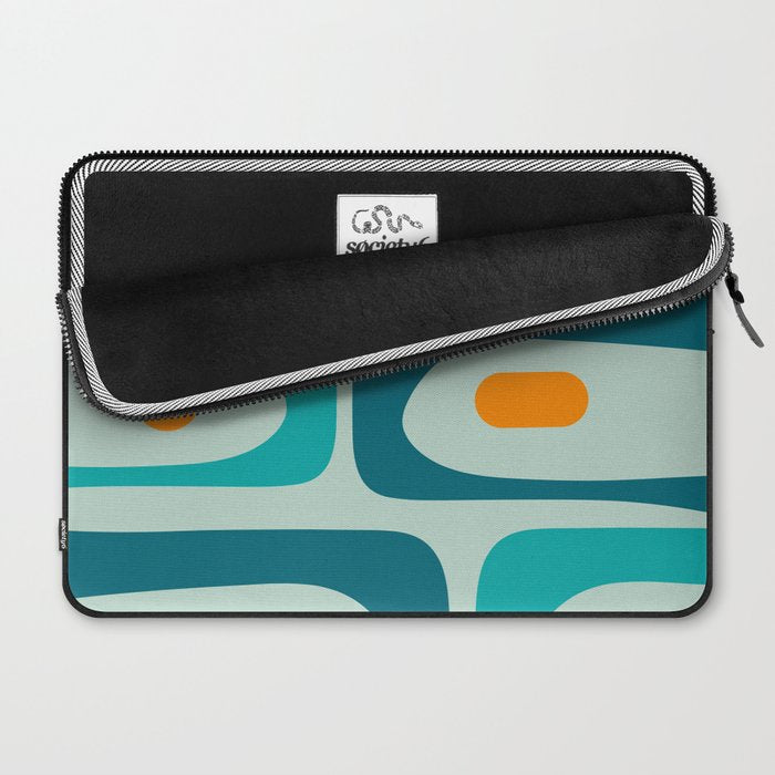 Mid Century Modern Piquet Pattern Teal Aqua Orange Laptop Sleeve Gallery Image 2