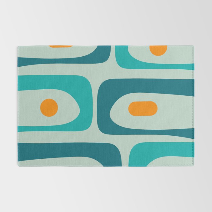 Mid Century Modern Piquet Pattern Teal Aqua Orange Rug Gallery Image 2