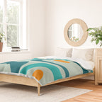 Mid Century Modern Piquet Pattern Teal Aqua Orange Duvet Cover Gallery Image 2