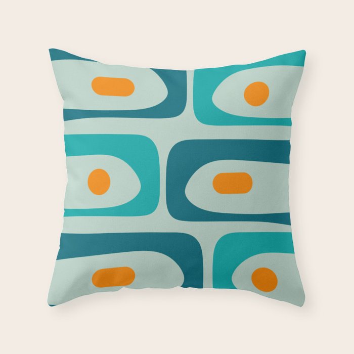 Mid Century Modern Piquet Pattern Teal Aqua Orange Throw Pillow Gallery Image 1