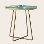Mid Century Modern Piquet Pattern Teal Aqua Orange Side Table Gallery Image 1