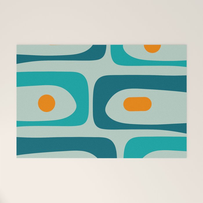 Mid Century Modern Piquet Pattern Teal Aqua Orange Welcome Mat Gallery Image 1