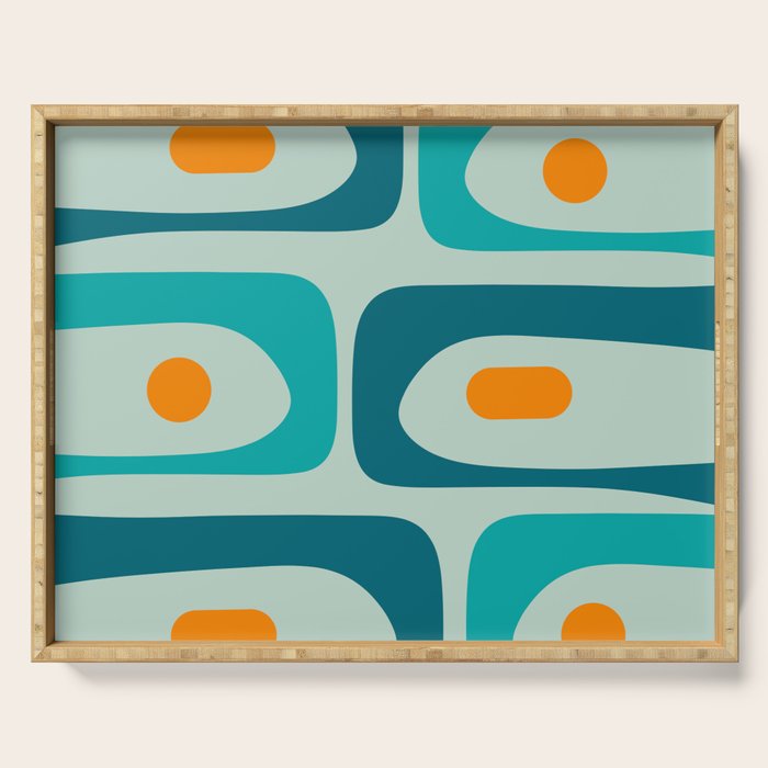 Mid Century Modern Piquet Pattern Teal Aqua Orange Serving Tray Gallery Image 1