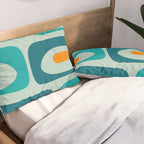 Mid Century Modern Piquet Pattern Teal Aqua Orange Pillow Sham Gallery Image 2