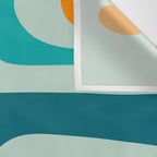 Mid Century Modern Piquet Pattern Teal Aqua Orange Wall Tapestry Gallery Image 3