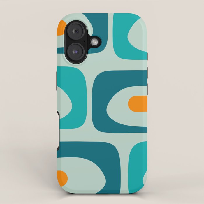 Mid Century Modern Piquet Pattern Teal Aqua Orange iPhone Case Gallery Image 1