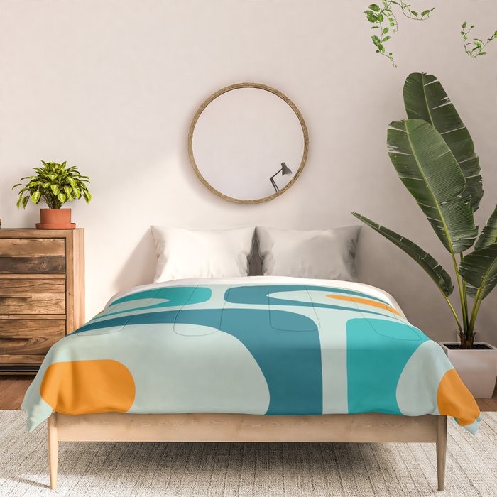 Mid Century Modern Piquet Pattern Teal Aqua Orange Comforter Gallery Image 3
