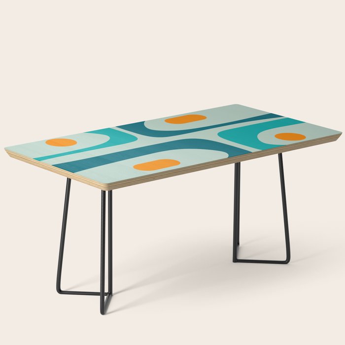 Mid Century Modern Piquet Pattern Teal Aqua Orange Coffee Table Gallery Image 1