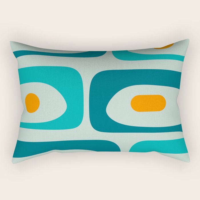 Mid Century Modern Piquet Pattern Teal Aqua Orange Rectangular Pillow Gallery Image 1