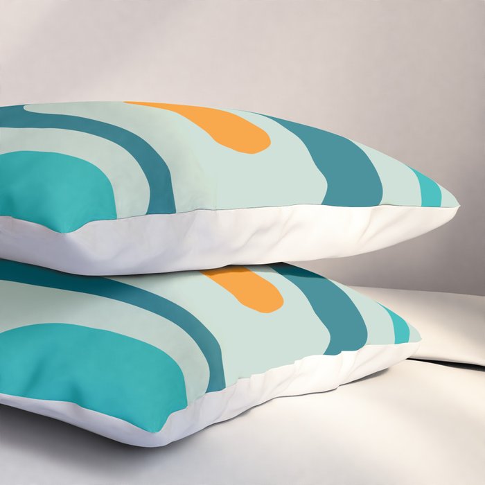 Mid Century Modern Piquet Pattern Teal Aqua Orange Pillow Sham Gallery Image 3