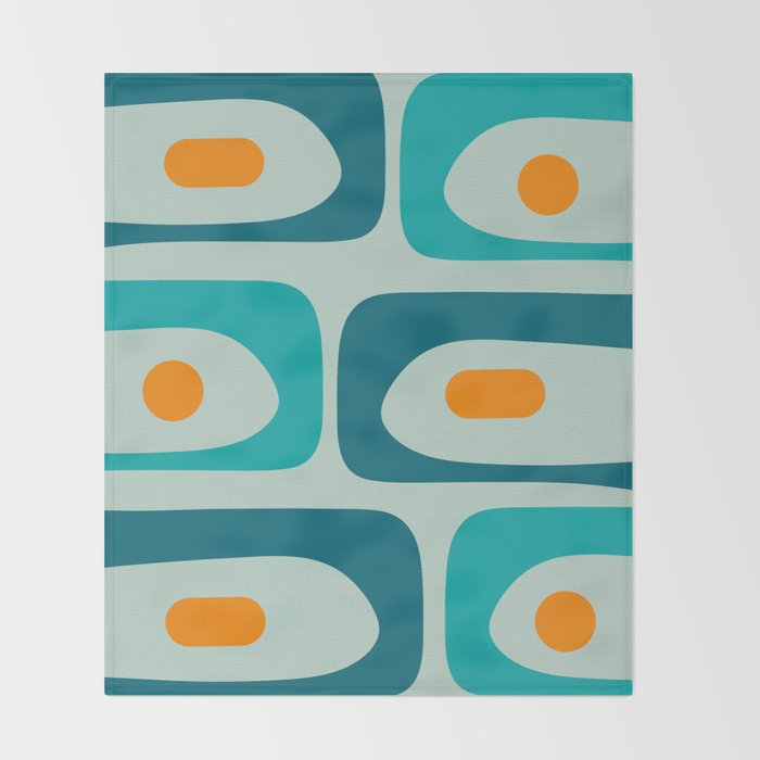 Mid Century Modern Piquet Pattern Teal Aqua Orange Throw Blanket Gallery Image 2