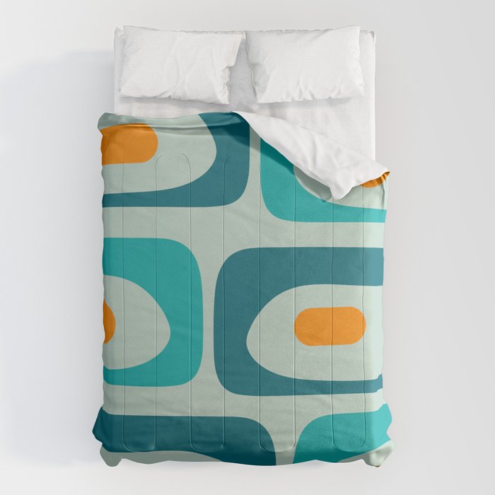 Mid Century Modern Piquet Pattern Teal Aqua Orange Comforter Gallery Image 6