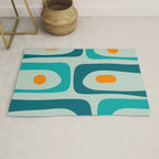 Mid Century Modern Piquet Pattern Teal Aqua Orange Rug Gallery Image 1
