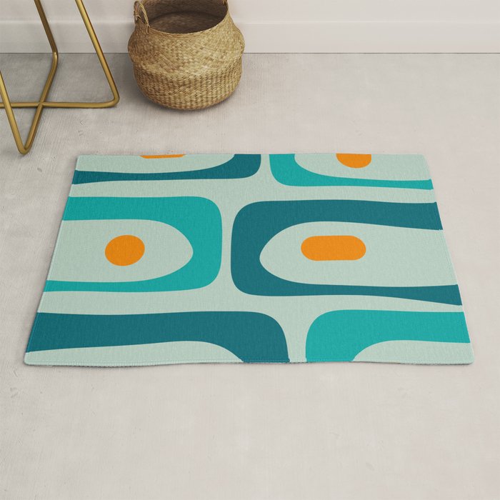Mid Century Modern Piquet Pattern Teal Aqua Orange Rug Gallery Image 1