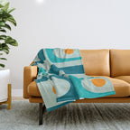 Mid Century Modern Piquet Pattern Teal Aqua Orange Throw Blanket Gallery Image 1