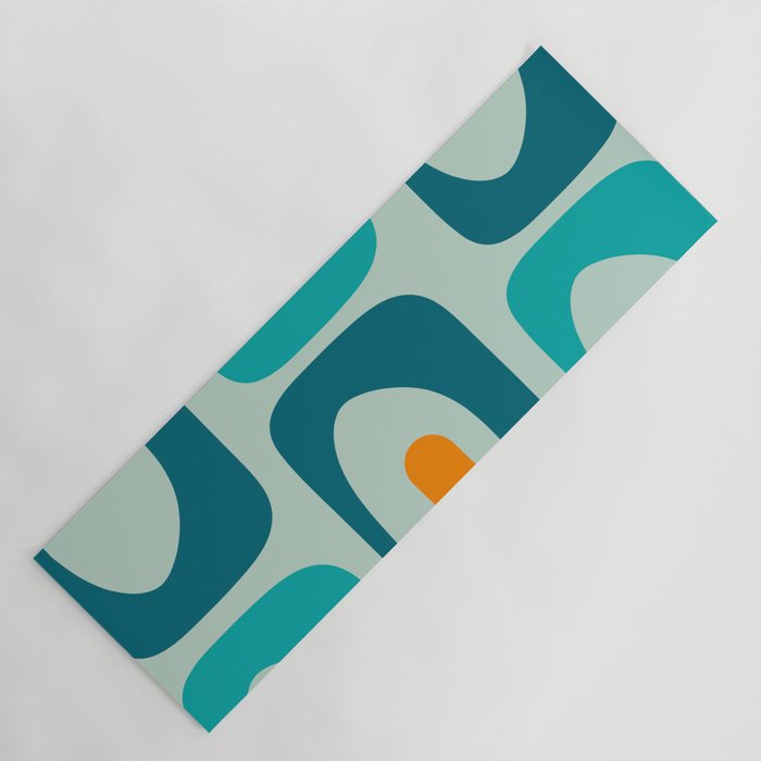 Mid Century Modern Piquet Pattern Teal Aqua Orange Yoga Mat Gallery Image 1