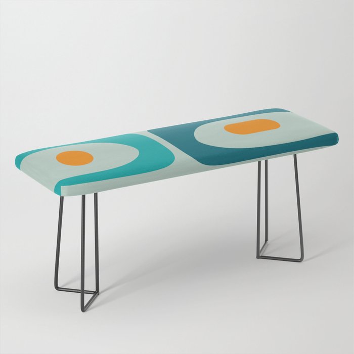 Mid Century Modern Piquet Pattern Teal Aqua Orange Bench Gallery Image 1
