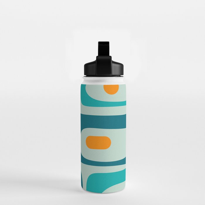 Mid Century Modern Piquet Pattern Teal Aqua Orange Water Bottle Gallery Image 2