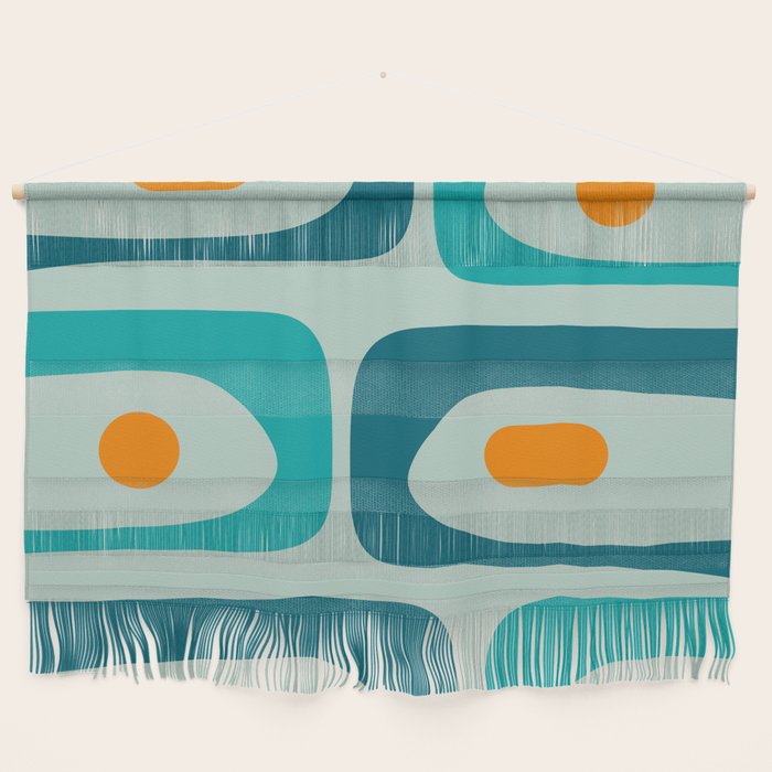 Mid Century Modern Piquet Pattern Teal Aqua Orange Wall Hanging Gallery Image 1