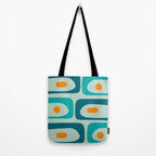 Mid Century Modern Piquet Pattern Teal Aqua Orange Tote Bag Gallery Image 2