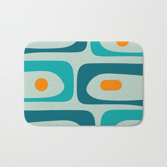 Mid Century Modern Piquet Pattern Teal Aqua Orange Bath Mat Gallery Image 1