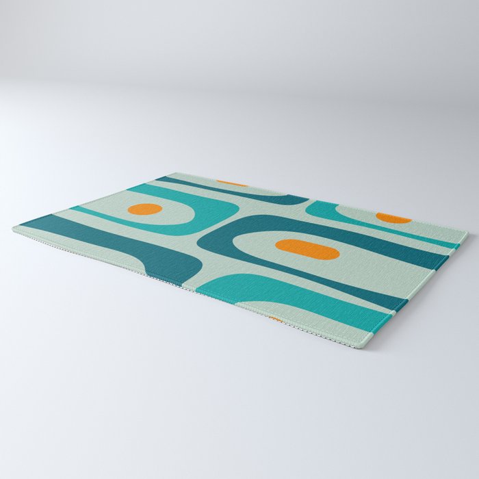 Mid Century Modern Piquet Pattern Teal Aqua Orange Rug Gallery Image 3