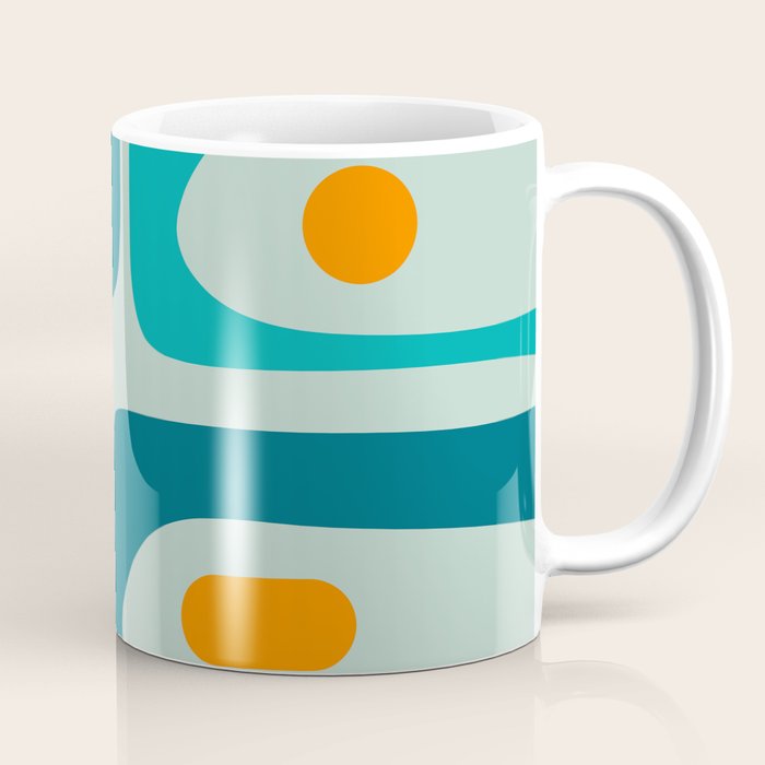 Mid Century Modern Piquet Pattern Teal Aqua Orange Coffee Mug Gallery Image 1