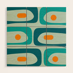 Mid Century Modern Piquet Pattern Teal Aqua Orange Wood Wall Art Gallery Image 1