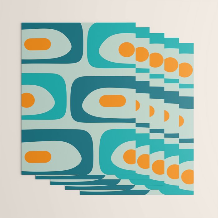 Mid Century Modern Piquet Pattern Teal Aqua Orange Wrapping Paper Gallery Image 3