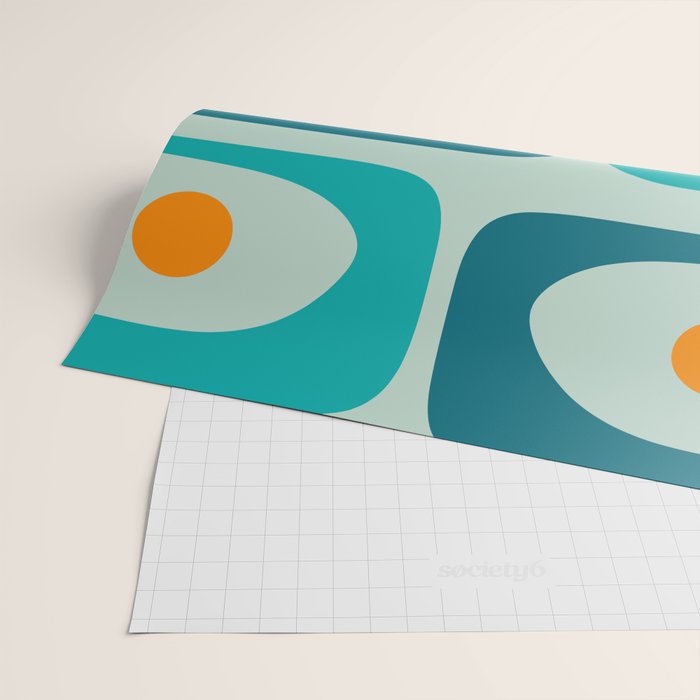 Mid Century Modern Piquet Pattern Teal Aqua Orange Wrapping Paper Gallery Image 2
