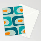 Mid Century Modern Piquet Pattern Teal Aqua Orange Stationery Card Gallery Image 2