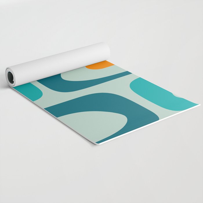 Mid Century Modern Piquet Pattern Teal Aqua Orange Yoga Mat Gallery Image 2