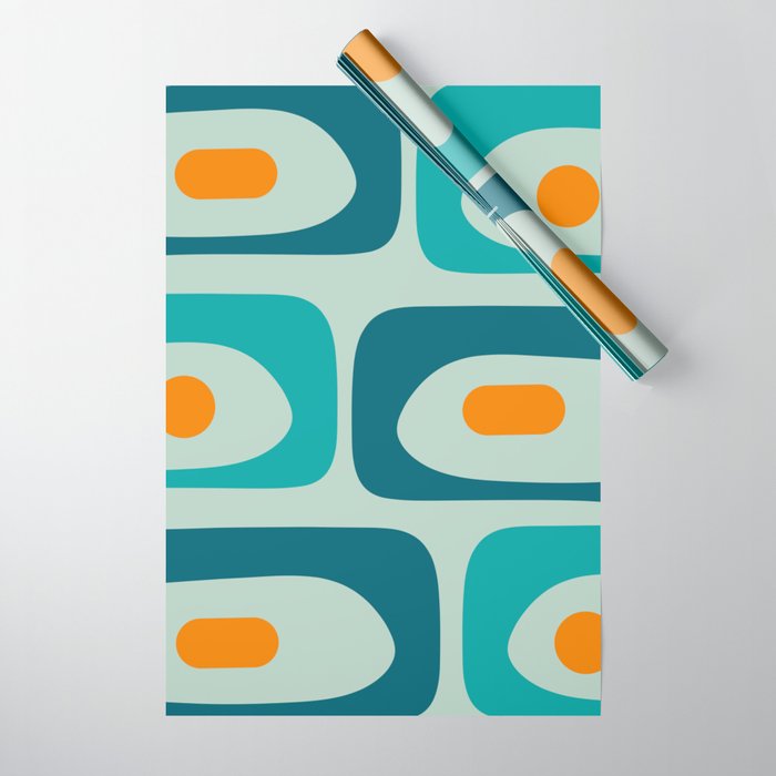 Mid Century Modern Piquet Pattern Teal Aqua Orange Wrapping Paper Gallery Image 1