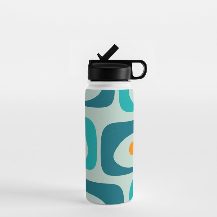 Mid Century Modern Piquet Pattern Teal Aqua Orange Water Bottle Gallery Image 1