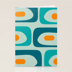 Mid Century Modern Piquet Pattern Teal Aqua Orange Stationery Card Gallery Image 2