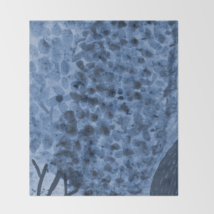 Garden Lilac Flower Painting in Navy Blue Throw Blanket Gallery Image 2