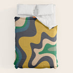 Retro Liquid Swirl Abstract Pattern Mustard Blue Green Beige Orange Comforter Gallery Image 6