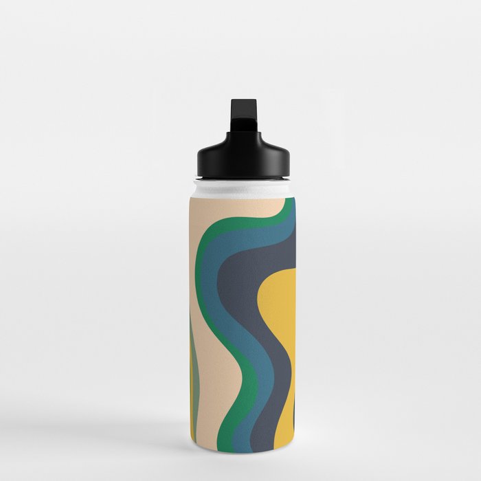 Retro Liquid Swirl Abstract Pattern Mustard Blue Green Beige Orange Water Bottle Gallery Image 3