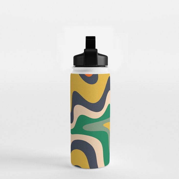 Retro Liquid Swirl Abstract Pattern Mustard Blue Green Beige Orange Water Bottle Gallery Image 2