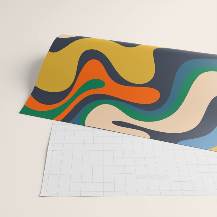 Retro Liquid Swirl Abstract Pattern Mustard Blue Green Beige Orange Wrapping Paper Gallery Image 2