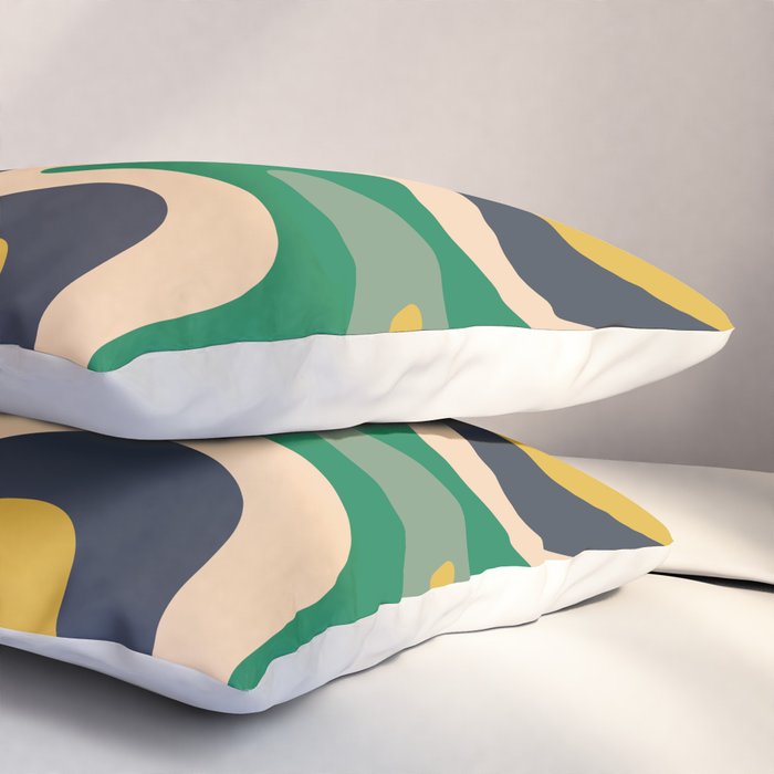 Retro Liquid Swirl Abstract Pattern Mustard Blue Green Beige Orange Pillow Sham Gallery Image 3