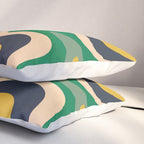 Retro Liquid Swirl Abstract Pattern Mustard Blue Green Beige Orange Pillow Sham Gallery Image 3