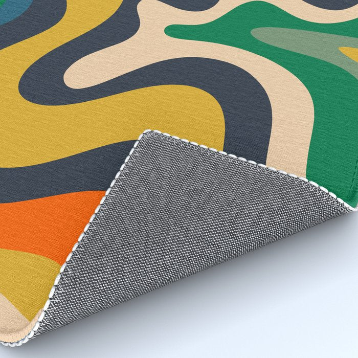 Retro Liquid Swirl Abstract Pattern Mustard Blue Green Beige Orange Rug Gallery Image 4