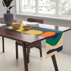 Retro Liquid Swirl Abstract Pattern Mustard Blue Green Beige Orange Table Runner Gallery Image 2