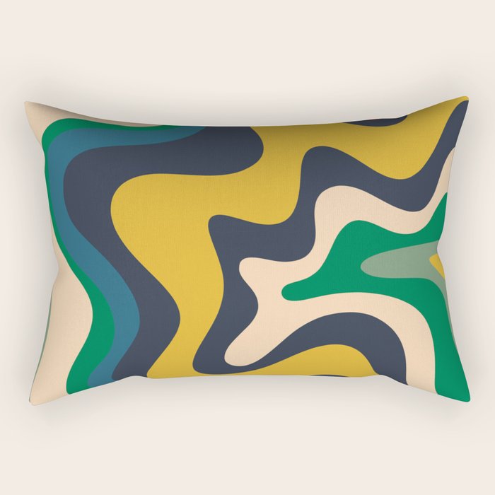 Retro Liquid Swirl Abstract Pattern Mustard Blue Green Beige Orange Rectangular Pillow Gallery Image 2
