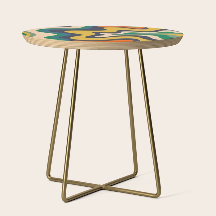 Retro Liquid Swirl Abstract Pattern Mustard Blue Green Beige Orange Side Table Gallery Image 1