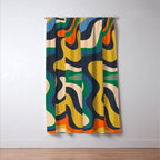 Retro Liquid Swirl Abstract Pattern Mustard Blue Green Beige Orange Window Curtain Gallery Image 3